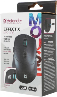 Мышь Defender Effect X MS-095 черный оптическая 1600dpi беспров. USB 5but (52095) от магазина РЭССИ