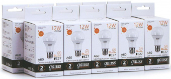 Лампа светодиодная Gauss Elementary 12Вт цок.:E27 груша 220B 3000K св.свеч.бел.теп. A60 (упак.:10шт) (23212) от магазина РЭССИ