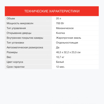 Микроволновая Печь Starwind SMW3220 20л. 700Вт белый от магазина РЭССИ