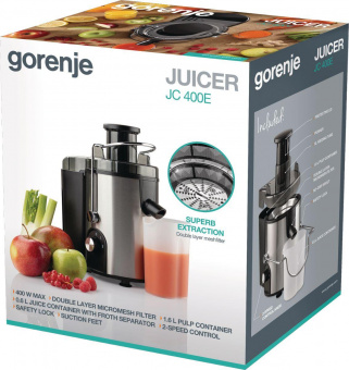 Соковыжималка шнековая Gorenje JC400E 400Вт серебристый/черный от магазина РЭССИ