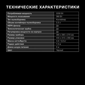 Пылесос Hyundai HYV-C5455 2200Вт черный/черный от магазина РЭССИ