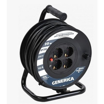 Удлинитель силовой IEK УК30 (WKP20-16-04-30-G) 2x1.5кв.мм 4розет. 30м ПВС 16A катушка черный от магазина РЭССИ