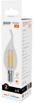 Лампа филам. Gauss Filament 10Вт цок.:E14 свеча св.свеч.бел.теп. (упак.:10шт) (42110) от магазина РЭССИ
