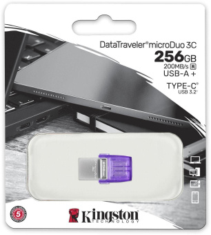 Флеш Диск Kingston 256Gb DataTraveler microDuo 3C DTDUO3CG3/256GB USB3.0 фиолетовый от магазина РЭССИ