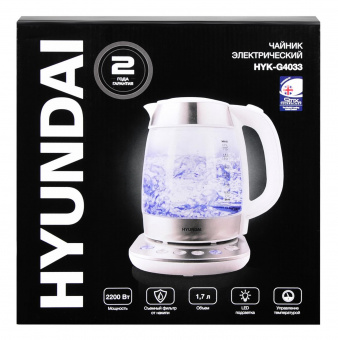 Чайник электрический Hyundai HYK-G4033 1.7л. 2200Вт белый/серебристый (корпус: стекло) от магазина РЭССИ