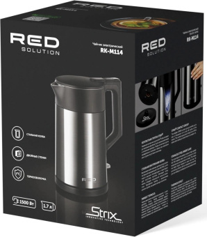 Чайник электрический Red Solution RK-M114 1.7л. 1500Вт черный/серый корпус: металл/пластик от магазина РЭССИ