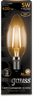 Лампа филам. Gauss 5Вт цок.:E14 свеча 220B 2700K св.свеч.бел.теп. C37 (упак.:10шт) (103801105) от магазина РЭССИ