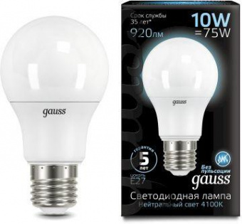 Лампа светодиодная Gauss A60 10Вт цок.:E27 шар 220B 4100K св.свеч.бел.ней. A60 (упак.:10шт) (102502210) от магазина РЭССИ