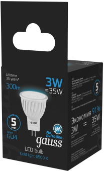 Лампа светодиодная Gauss 132517303 3Вт цок.:GU4 рефлек. 220B 6500K св.свеч.бел.хол. (упак.:10шт) от магазина РЭССИ