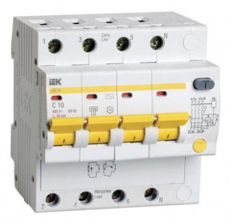 Выключатель автом. дифф. тока IEK MAD10-4-010-C-030 АД14 10A тип C 4.5kA 30мА AC 4П 400В 5мод белый (упак.:1шт) от магазина РЭССИ