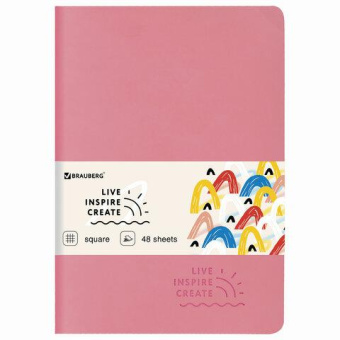 Тетрадь BRAUBERG RAINBOW A5 147x210 мм 48 листов сшивка клетка кожзам SoftTouch розовый 403879 от магазина РЭССИ