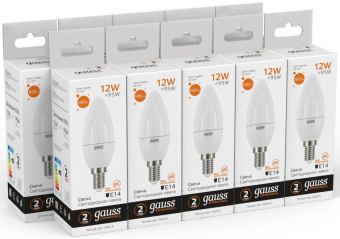 Лампа светодиодная Gauss Elementary 12Вт цок.:E14 свеча 220B 3000K св.свеч.бел.теп. C37 (упак.:10шт) (33112) от магазина РЭССИ