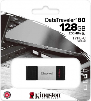 Флеш Диск Kingston 128Gb DataTraveler 80 Type-C DT80/128GB USB3.0 черный от магазина РЭССИ