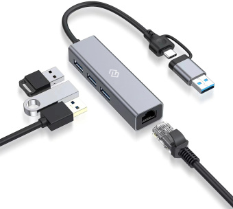Разветвитель USB-C Digma DHUB-LAN-4port 4порт. черный от магазина РЭССИ