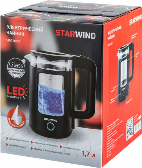Чайник электрический Starwind SKG1053 1.7л. 1800Вт черный (корпус: стекло) от магазина РЭССИ