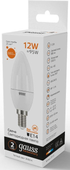 Лампа светодиодная Gauss Elementary 12Вт цок.:E14 свеча 220B 3000K св.свеч.бел.теп. C37 (упак.:10шт) (33112) от магазина РЭССИ