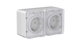 AtlasDesign PROFI IP54 открытой установки розетка двойная с з/к со шторками 16А, серый от магазина РЭССИ