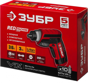 Отвертка аккум. Зубр ЗО-Е-3.6 Ли аккум. патрон:Шестигранник 6.35 мм (1/4) (кейс в комплекте) от магазина РЭССИ