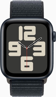 Смарт-часы Apple Watch SE 2024 A2723 44мм OLED корп.темная ночь Sport Loop рем.темная ночь разм.брасл.:130-200мм (MXEP3LL/A) от магазина РЭССИ