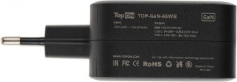 Блок питания TopON TOP-GaN-65WB автоматический 65W 5V-20V 3.25A 2xUSB от бытовой электросети LED индикатор от магазина РЭССИ