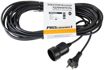 Удлинитель силовой PROconnect PROc-Uc (11-7114) 2x0.75кв.мм 1розет. 10м ПВС 6A без катушки черный от магазина РЭССИ