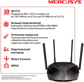 Роутер беспроводной Mercusys MR1800X AX1800 10/100/1000BASE-TX черный от магазина РЭССИ