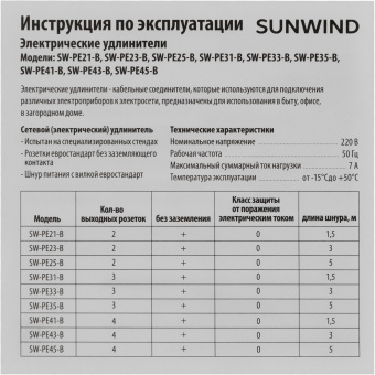 Сетевой удлинитель SunWind SW-PE45-B 5м (4 розетки) черный (коробка) от магазина РЭССИ