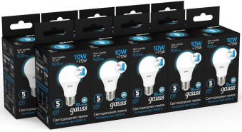 Лампа светодиодная Gauss 102502310-S 10Вт цок.:E27 груша 220B 6500K св.свеч.бел.хол. (упак.:10шт) от магазина РЭССИ