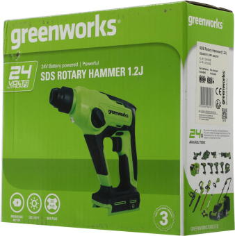Перфоратор Greenworks GD24SDS1 патрон:SDS-plus уд.:1.2Дж аккум. (кейс в комплекте) от магазина РЭССИ