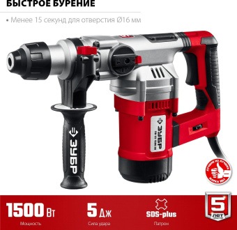 Перфоратор Зубр ПВ-32-1500 ЭВ патрон:SDS-plus уд.:5Дж 1500Вт (кейс в комплекте) от магазина РЭССИ