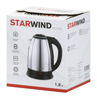 Чайник электрический Starwind SKS1050 1.8л. 1500Вт серебристый/черный (корпус: нержавеющая сталь/пластик) от магазина РЭССИ