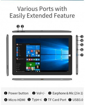 Планшет Jumper Ezpad Pro 8 Celeron N3350 (1.1) 2C RAM6Gb ROM128Gb 11.6" IPS 1366x768 Windows 10 Home серый 2Mpix BT WiFi Touch microSD 128Gb mHDMI 4500mAh от магазина РЭССИ