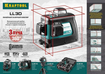 Нивелир лазерн. Kraftool 34640-4 цв.луч. красный 3луч. от магазина РЭССИ