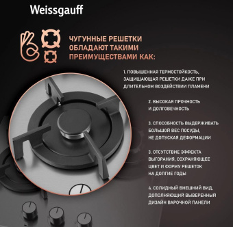 Газовая варочная поверхность Weissgauff HGG 431 XRV нержавеющая сталь от магазина РЭССИ