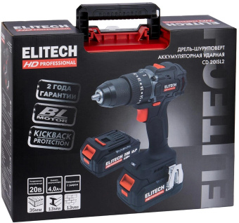 Дрель-шуруповерт Elitech CD 20ISL2 (E2201.041.02) 80Вт аккум. патрон:быстрозажимной (кейс в комплекте) (205723) от магазина РЭССИ