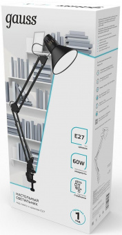 Светильник Gauss GT0012 настольный на струбцине E27 черный 60Вт от магазина РЭССИ