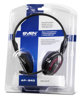 Наушники с микрофоном Sven AP-540 черный/красный 2.2м накладные оголовье (SV-0410540) от магазина РЭССИ