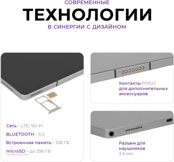 Планшет Kvadra TS11.02-2111-21 (2.4) 8C RAM6Gb ROM128Gb 10.95" IPS 2000x1200 LTE 1Sim KvadraOS Indigo серый 13Mpix 5Mpix BT GPS WiFi microSD 256Gb 9000mAh 8hr от магазина РЭССИ