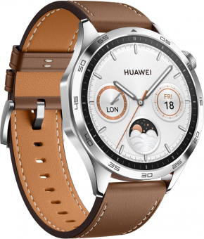 Смарт-часы Huawei Watch GT 4 Phoinix-B19L 46мм 1.43" AMOLED корп.серебристый рем.коричневый разм.брасл.:140-210мм (55020BGX) от магазина РЭССИ