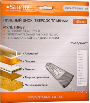 Диск пильный Sturm! 9023-185-20/16-60 d=185мм d(посад.)=20мм (циркулярные пилы) от магазина РЭССИ