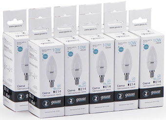 Лампа светодиодная Gauss Elementary 10Вт цок.:E14 свеча 220B 4100K св.свеч.бел.нейт. C37 (упак.:10шт) (33120) от магазина РЭССИ