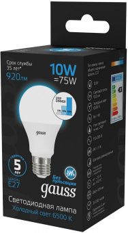 Лампа светодиодная Gauss 102502310-S 10Вт цок.:E27 груша 220B 6500K св.свеч.бел.хол. (упак.:10шт) от магазина РЭССИ