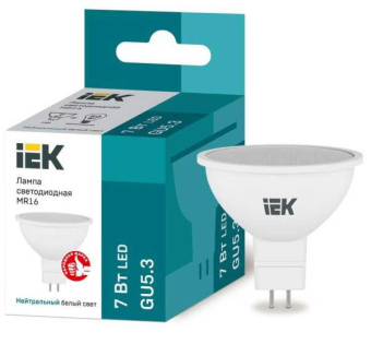 Лампа светодиодная Eco 7Вт MR16 софит 4000К нейтр. бел. GU5.3 630лм 230-240В LLE-MR16-7-230-40-GU5 от магазина РЭССИ