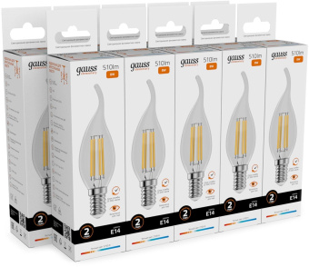 Лампа филам. Gauss Filament 8Вт цок.:E14 свеча св.свеч.бел.теп. (упак.:10шт) (42118) от магазина РЭССИ