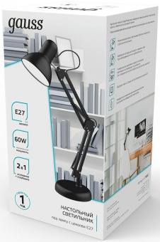 Светильник Gauss GT0022 настольный на струбцине/основание E27 черный 60Вт от магазина РЭССИ