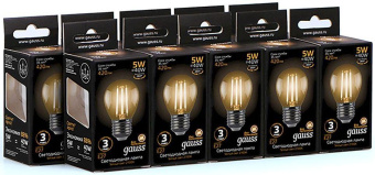 Лампа филам. Gauss 5Вт цок.:E27 шар 220B 2700K св.свеч.бел.теп. G45 (упак.:10шт) (105802105) от магазина РЭССИ