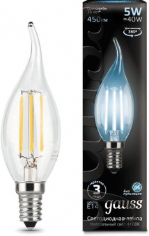 Лампа филам. Gauss Filament 5Вт цок.:E14 свеча 220B 4100K св.свеч.бел.ней. (упак.:10шт) (104801205) от магазина РЭССИ