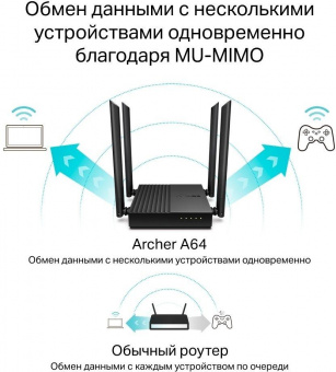Роутер беспроводной TP-Link Archer A64 AC1300 10/100/1000BASE-TX черный от магазина РЭССИ