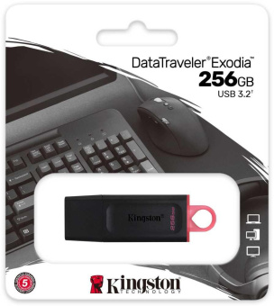 Флеш Диск Kingston 256Gb DataTraveler Exodia DTX/256GB USB3.0 черный/красный от магазина РЭССИ