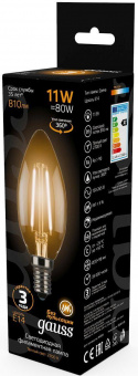 Лампа филам. Gauss 11Вт цок.:E14 свеча 220B 2700K св.свеч.бел.теп. C37 (упак.:10шт) (103801111) от магазина РЭССИ